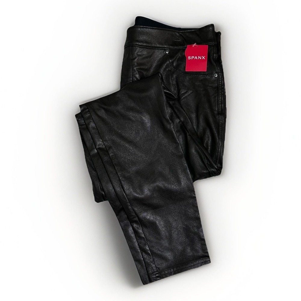 NWT Spanx Leather Like Ankle Skinny Pants Pull‎ On Shaping In Luxe Black Size XL